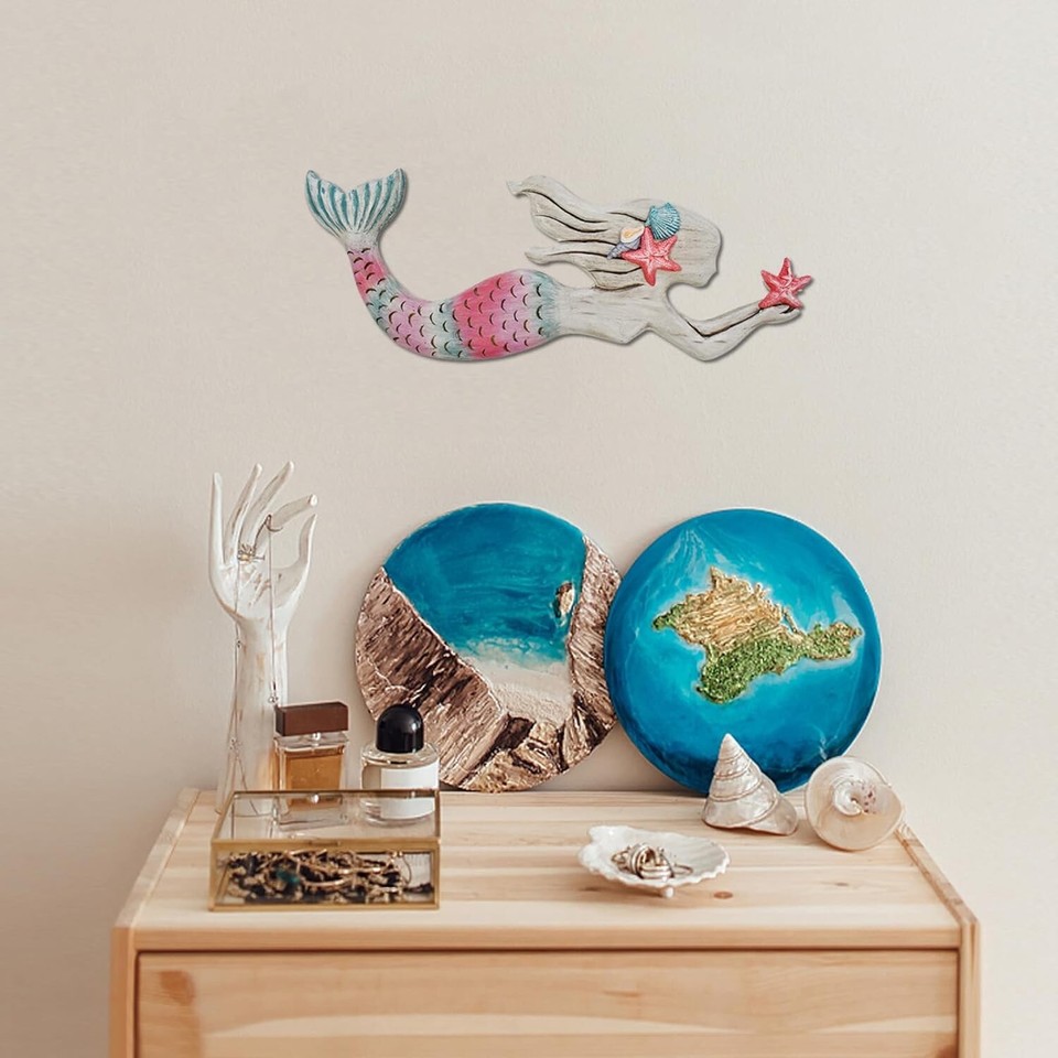 Wooden Mermaid Wall Decor Beach Art Hanging Mermaid Plaque Sign ...
