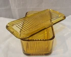Vintage Federal Amber Glass Ribbed Refrigerator Dish With Matching Lid