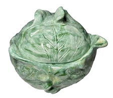 Vintage Ceramic Holland Mold Green Cabbage Lettuce Bowl With Lid