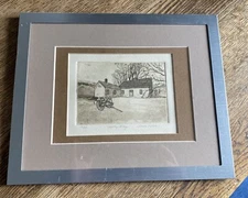 SARAH RISHEL Framed Print Etching Country Cottage Framed Matted Small Limited Ed