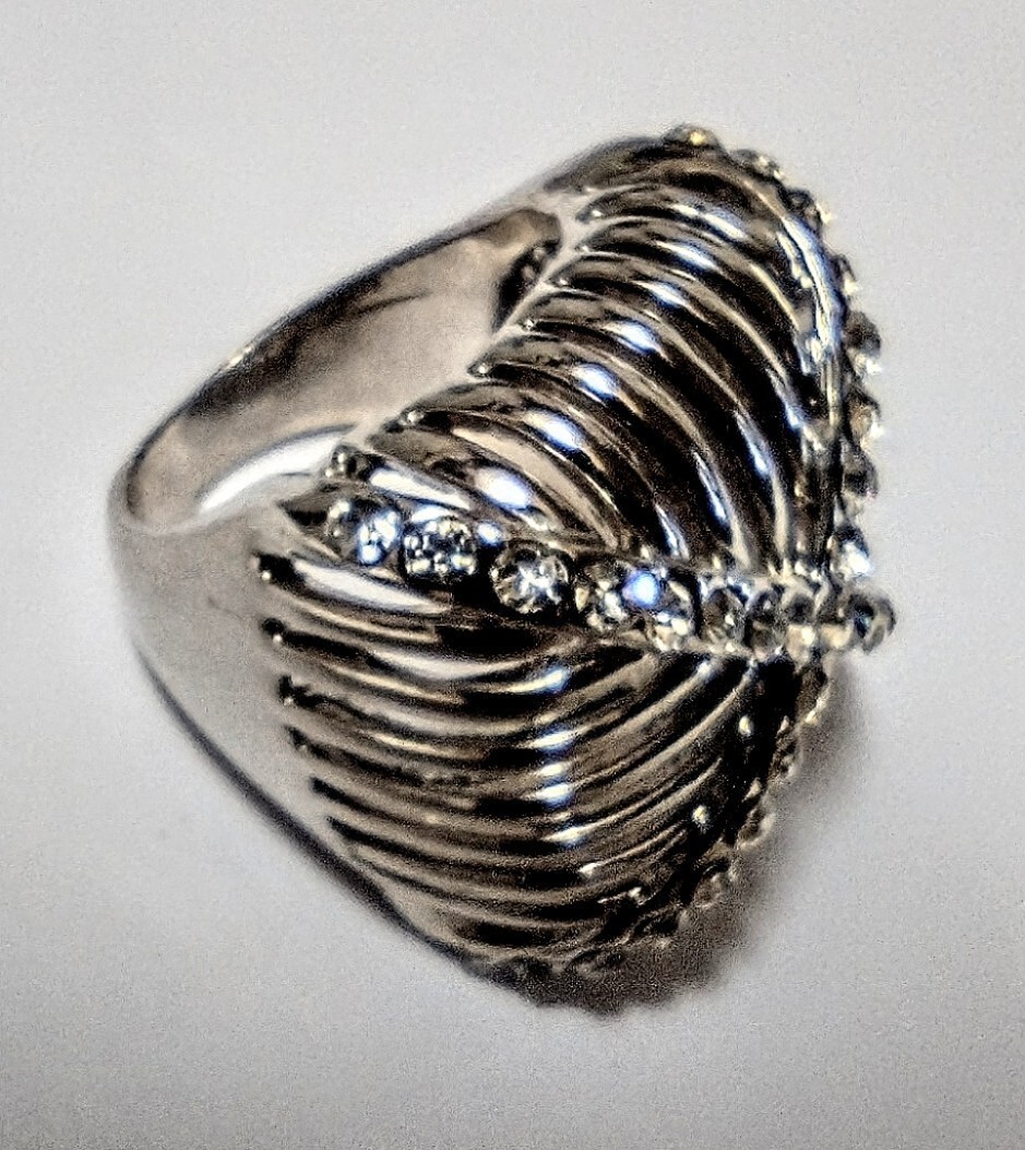 Bold Silver And Rhinestone Statement Ring - image 1