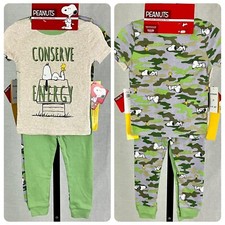 Peanuts Snoopy Boys Sleepwear 2 Sets Size 2T Green Gray Camo and Solid New w Tag