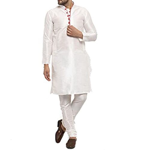 Traditional Plain Full Sleeve Silk Kurta Pajama Regular Fit Party Were For Mens - Picture 57 of 66