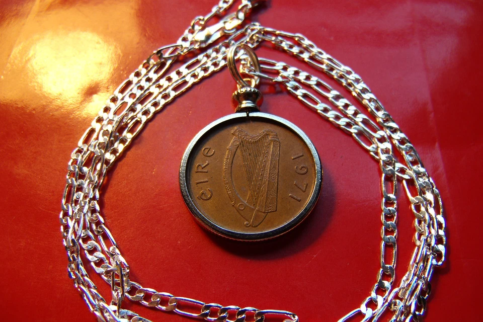 1971 IRLANDA GAÉLICO BOM Pingente de Bronze em uma Corrente de Prata Esterlina 18" 925 - Imagem 2 de 3