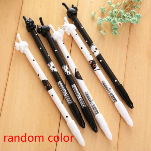 2x Lovely Kawaii Cat Black Gel Ink Roller Ball Point Pen Korean School Kids Pens - Photo 1 sur 12