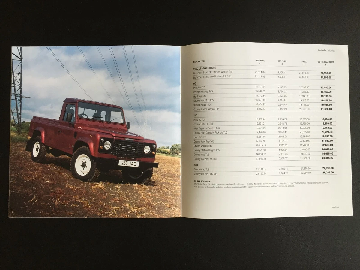 Land Rover model range price list brochure 2002