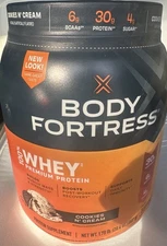 BODY FORTRESS WHEY PREMIUM PROTEIN SUPPLEMENT POWDER COOKIES N CREAM 1.78 LB NEW