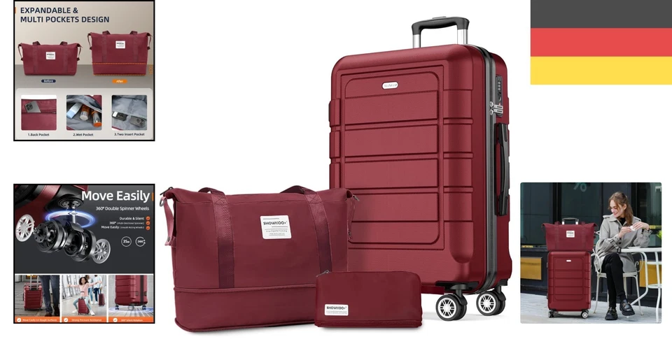 Koffer Hartschalen, Reisekoffer, Set, Rollen, TSA-Schloss, Expand, 76cm, Rot - Bild 2 von 4