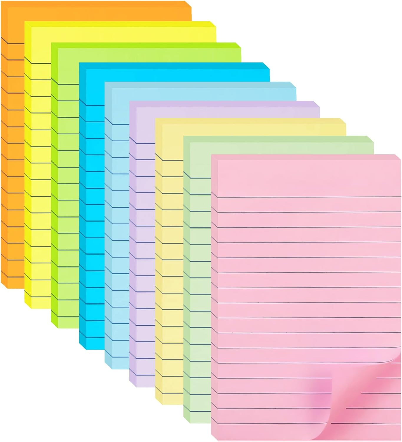 HQCME 9 Pack Lined Sticky Notes 4X6 in Post, 9 Pastel Colors Large Ruled Post St