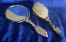 Vintage 2 Piece Set Silver Tone Godinger Hand Mirror Hair Brush Set
