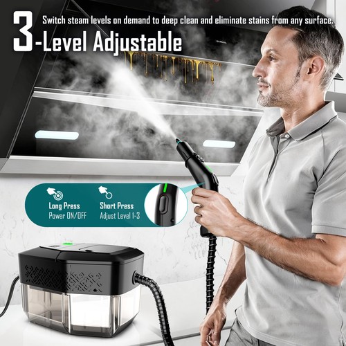 Steam Cleaner, 3-Level Adjustable Handle, 15s Heat-Up, Steamer Medium, Black  - Bild 4 von 7