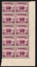 1945 5d purple Merino Ram, p14x14¾, SG189 block of 10, MUH (TM035)