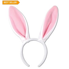 Plush Fabric Bunny Ears Headband in White  Pink   Perfect for Easter Parties