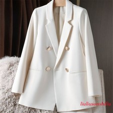 Women Double Breasted Lapel Collar Long Sleeves Loose Blazer Coat Casual Outwear