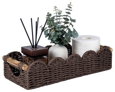 Bathroom Basket Organizer w/Cut Out Handle, Back of Toilet Paper Storage Bask...