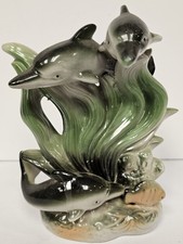 Dolphins Figure Ceramic Porcelain 7" Tall