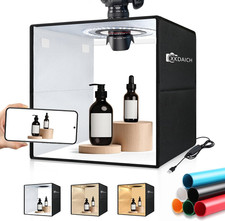 12X12 Inch Portable Folding Photo Studio Box with Dimmable Ring Light, 3 Color T