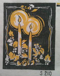 Candles and holly Christmas printed needlepoint canvas