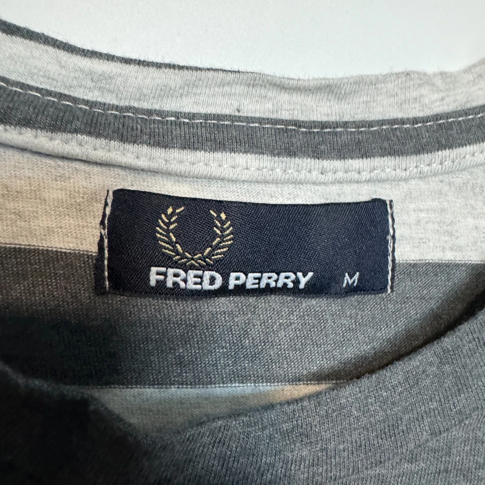 Рубашка мужская Fred Perry средняя серая в полоску с круглым вырезом футболка с коротким рукавом приталенная - Изображение 4 из 4