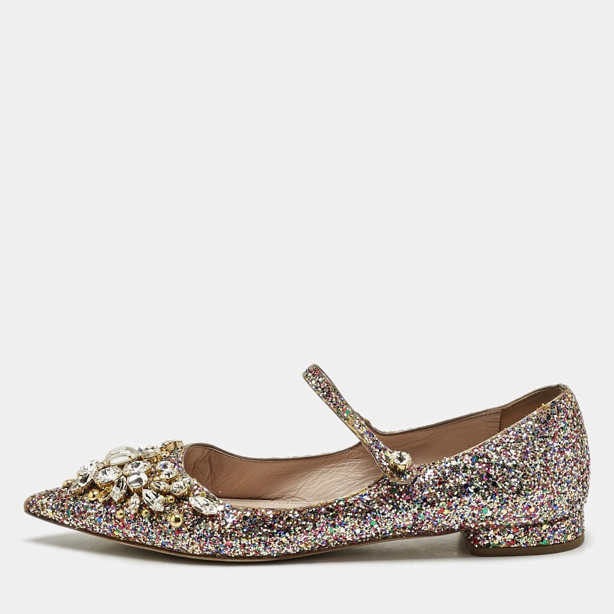 miumiu バレエシューズ　メリージェーングリッター Miu Miu Multicolor Glitter Mary Jane Crystals Ballet Flats Size