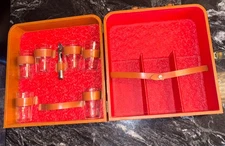 VTG MCM Travel Bar Hard Shell Faux Leather Case With Original Pieces Fine Cond.