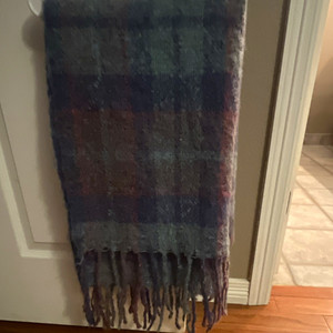 Tartan Traditions Plaid Rectangle Fringe Scarf Blue Purple Pink