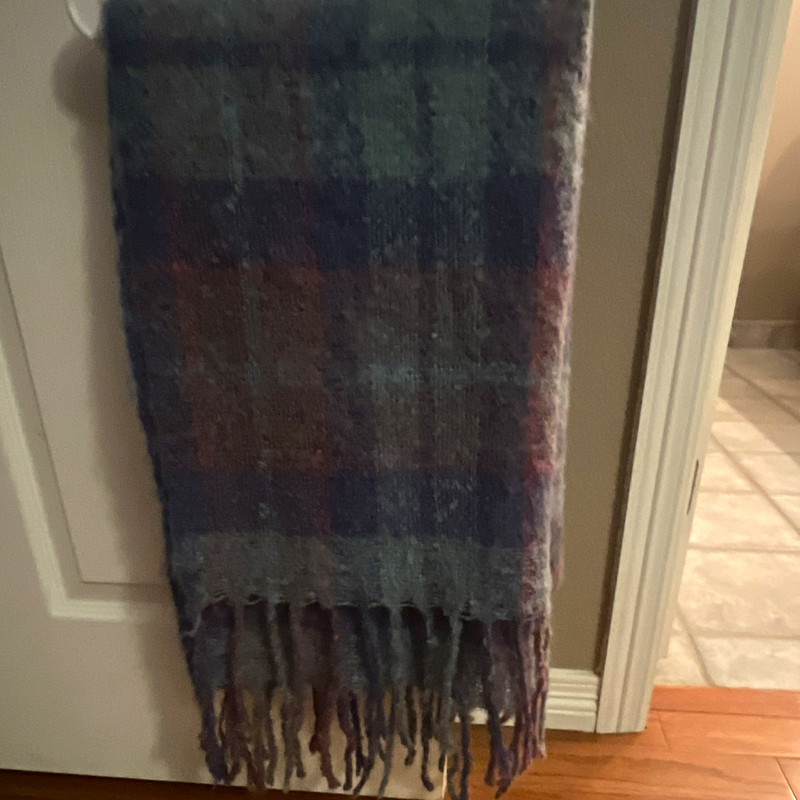 Tartan Traditions Plaid Rectangle Fringe Scarf Blue Purple Pink