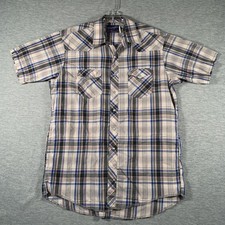 Wrangler Shirt Mens XL Blue Plaid Western Short Sleeve Snap Front Casual