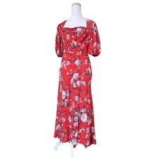 Maeve Anthropologie US 4 Red Floral Maxi Dress Puff Sleeve Sweetheart Event 