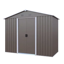 8'x4' Metal Storage Shed Outdoor Tool House wIth Vents & Double Doors Patio Gray