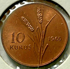 1965 TURKEY 10 KURUS BRILLIANT AU