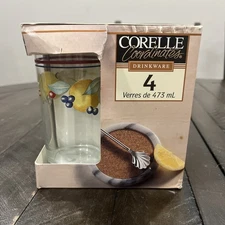CORELLE New Glasses Iced Tea Boxed VTG 9.5' "ABUNDANCE" Farmhouse 16oz. Fruit