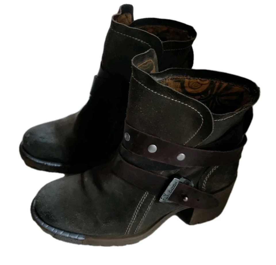 Fly London Lok Leather Suede/ Boots Rug Ankle Buckle Brown EU 37/ US 6-6.5 - Image 2 of 4