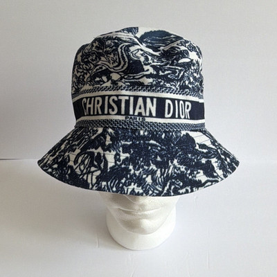 Dior Womens Toile Bucket Hat Navy White Cotton Logo One Size