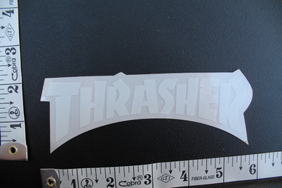 Thrasher Skateboards Clear White (Damaged Corner) Z10C Skateboarding STICKER
