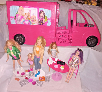 BIG BARBIE Sister life in the DREAM house RV Pop-Up Camper Motor Home pink dolls