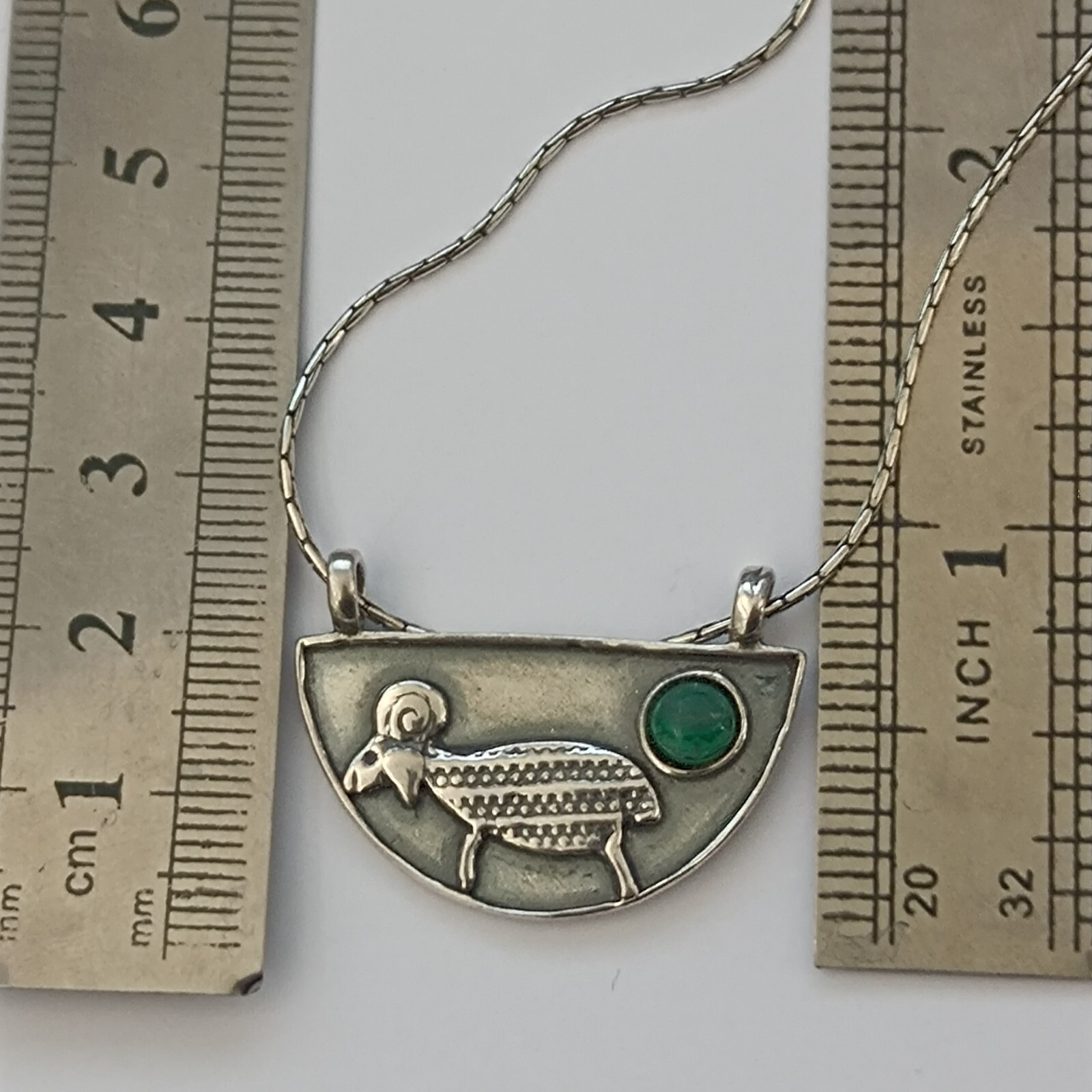 Sterling Silver Necklace Folk Ethnic Animal Artisan Eilat Stone Modernist Unique