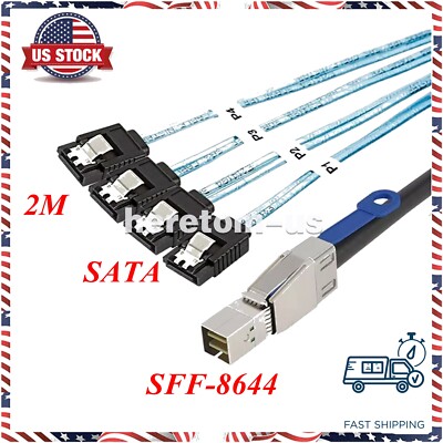 Mini External SAS HD 36 Pin SFF-8644 Target to 4 X SATA Host Cable 12/gb 2 Meter