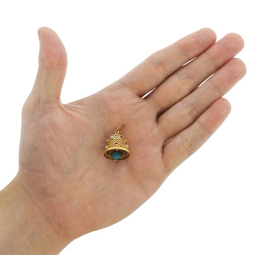 Hermoso dije campana vintage antiguo 18k 750 imitación turquesa rojo azul para pulsera - Imagen 4 de 5