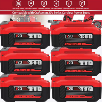 #ad 1 6PACK For CRAFTSMAN CMCB204 20V 6.0Ah Battery V20 20 Volts Lithium ion Battery $18.98