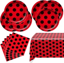 Ladybug Party Tableware Sets,20 Plates and 20 Napkins and Tablecloth87 '' X 52 '