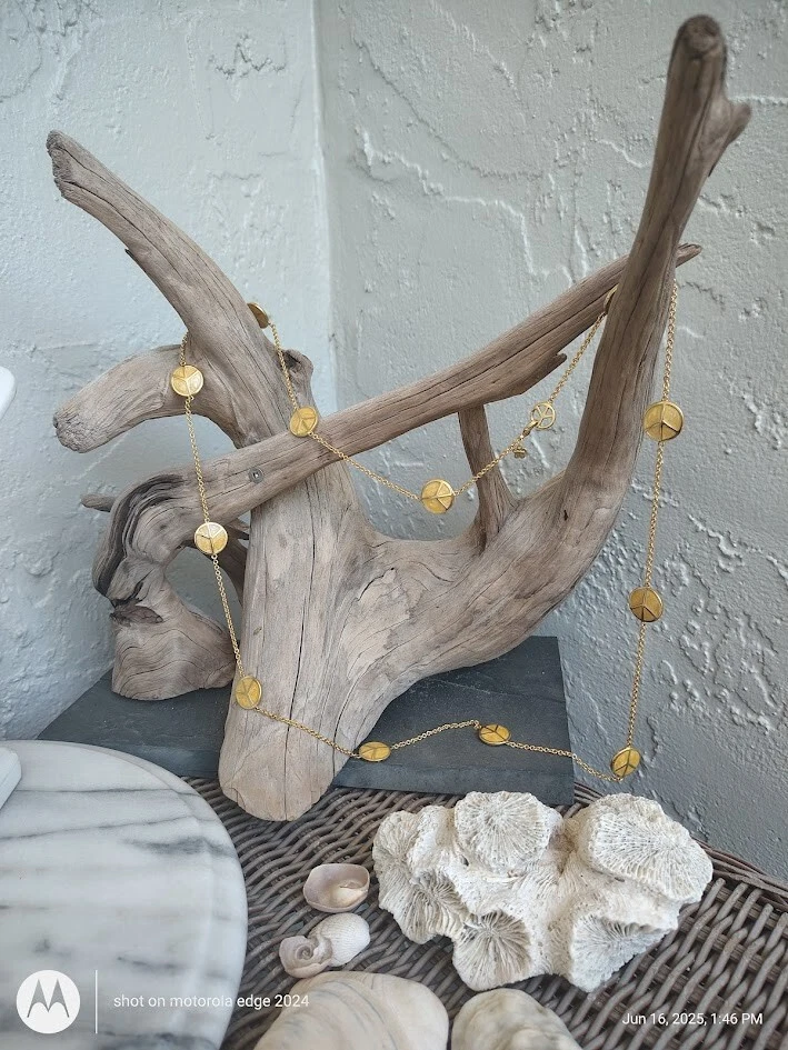 Colar Lauren G Adams LGA tom dourado creme esmalte sinal de paz corrente estação 42"" - Imagem 4 de 4