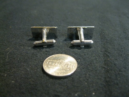 Silver Plated Rectangle Side Grey Diamond Texture Cufflinks Hickok DC8 - Picture 4 of 4