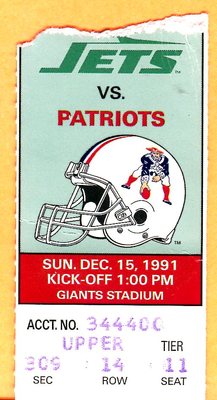 12/15/91 PATRIOTS/JETS TICKET STUB | eBay display picture 1