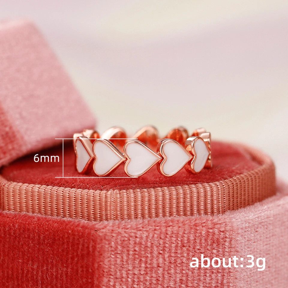 18K Rose Gold Filled Love Heart Band Women 6mm Pink Enamel Copper Ring Size 6-10 - Image 3 of 4