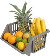 Image of Vegetable Storage Basket Plastic Stackable Kitchen Fruit Stacker Stacking Rack