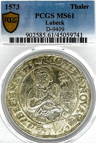 German States Lubeck 1573 Taler Coin Thaler PCGS MS 61 VZ/F.STG UNC ...