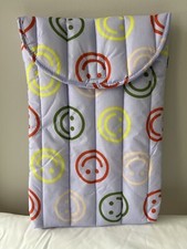 AUTH NEW BAGGU Puffy Laptop Sleeve Quilted Case Pouch Bag Happy Face Mulberry