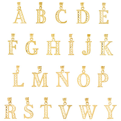 10K Gelbgold Unisex Filigran Initialen Charms Blockschrift Anhänger | A bis Y