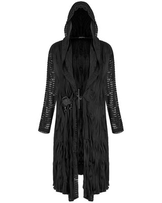 Punk Rave Mens Dystopian Gothic Hooded Broken Knit Splicing Cloak Jacket Black
